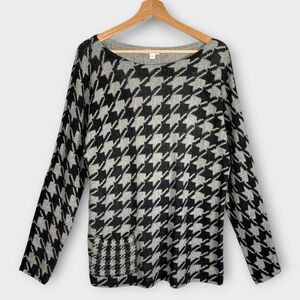 J JILL Houndstooth Pullover Tunic Sweater MEDIUM 100% Cotton Geometric